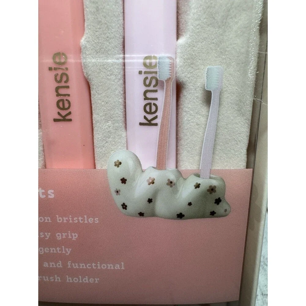 KENSIE 3 Piece Toothbrushes Holder Set-Ultra Soft, Pink.